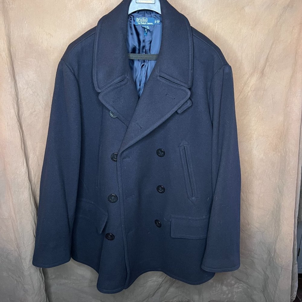 Polo by Ralph Lauren Mens Navy Wool Blend Pea Coat Anchor Buttons Size 3XB BIG